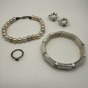 Lot of Jewelry Bracelets Ring Earrings Faux Pearl Pastel Some Vintage